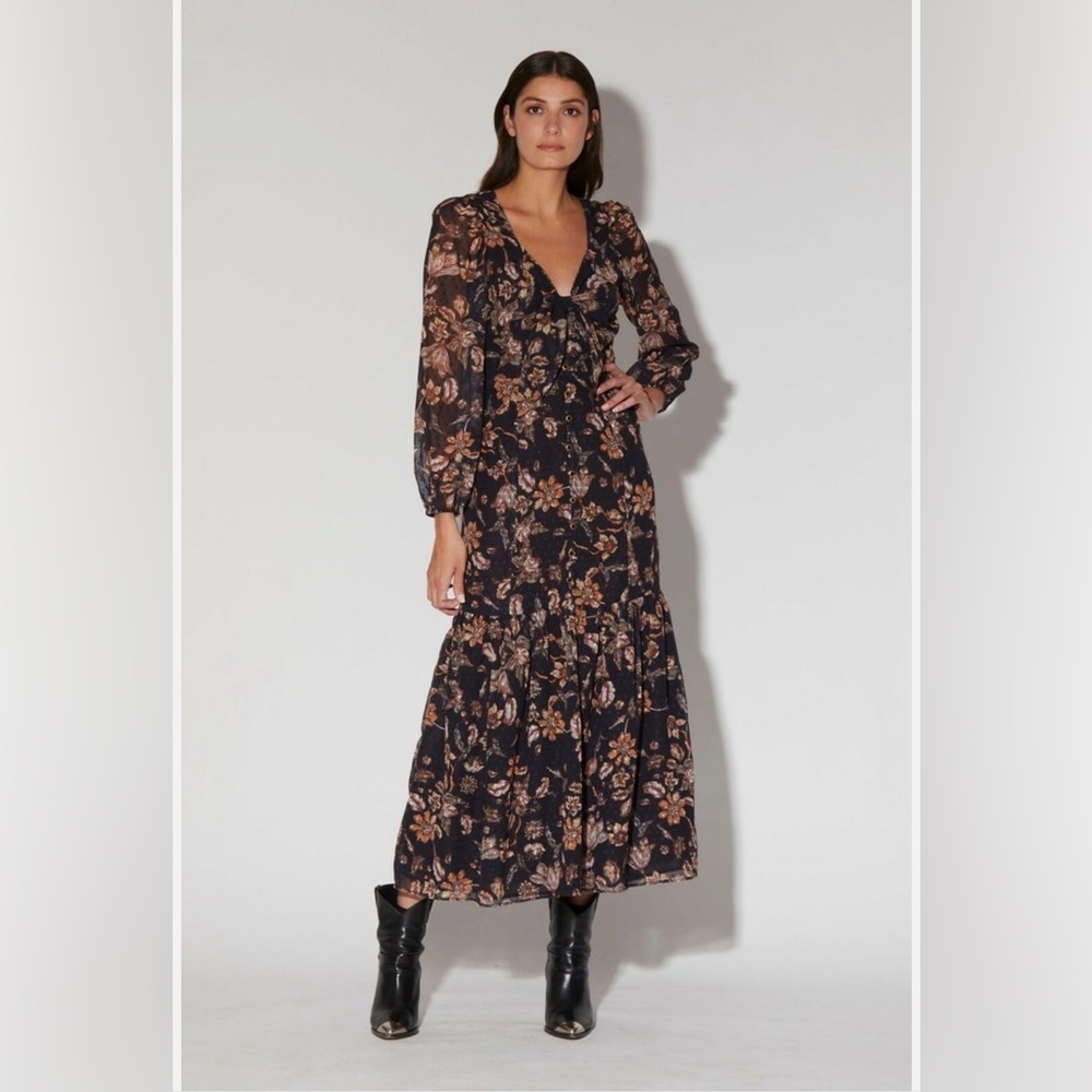 Walter Baker Black Floral Long-Sleeve Maxi Dress